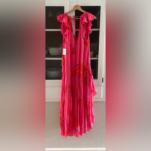 Free People She's A Waterfall Maxi Dress Hibiscus Pink Combo Size 12 - Picture 9 of 9
